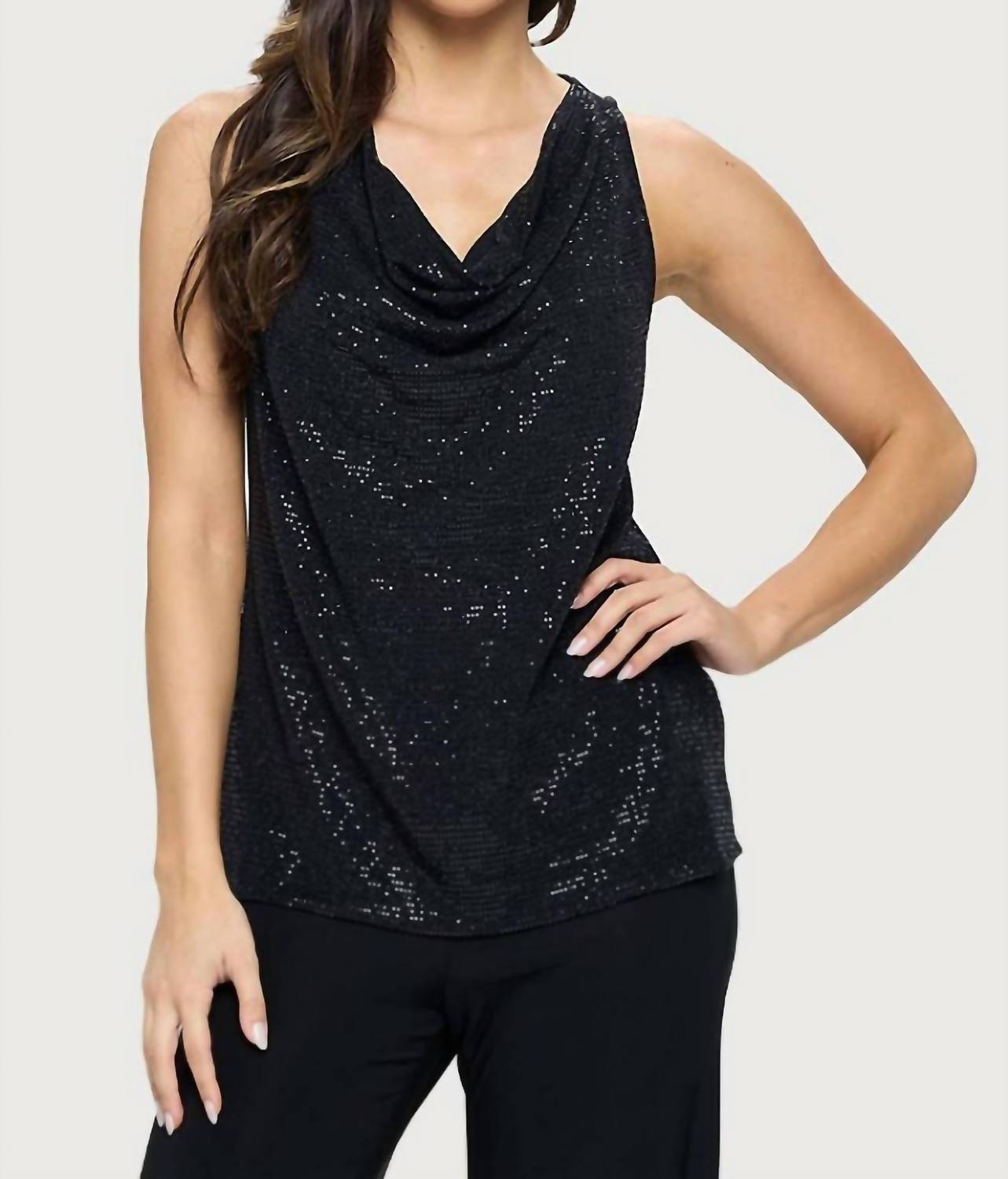 Azi - Sparkle Cowl Neck Tank Top