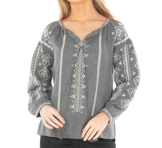 Apny - Peasant Melange Embroidered Top