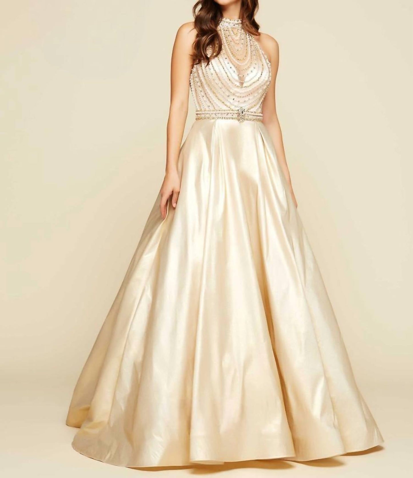 Mac Duggal - Beaded Illusion Halterneck Ball Gown