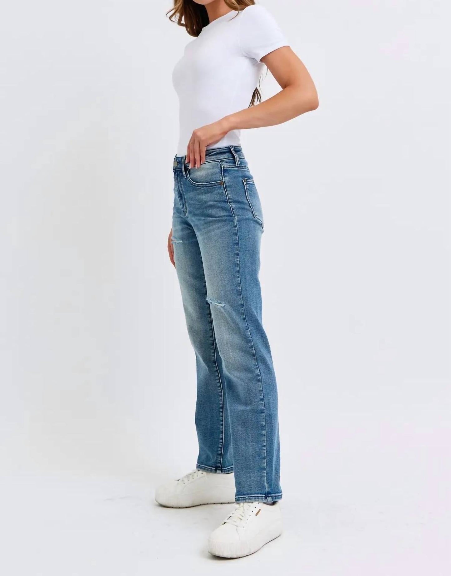 Judy Blue - Mid Rise Contrast Wash Destroy Dad Jean