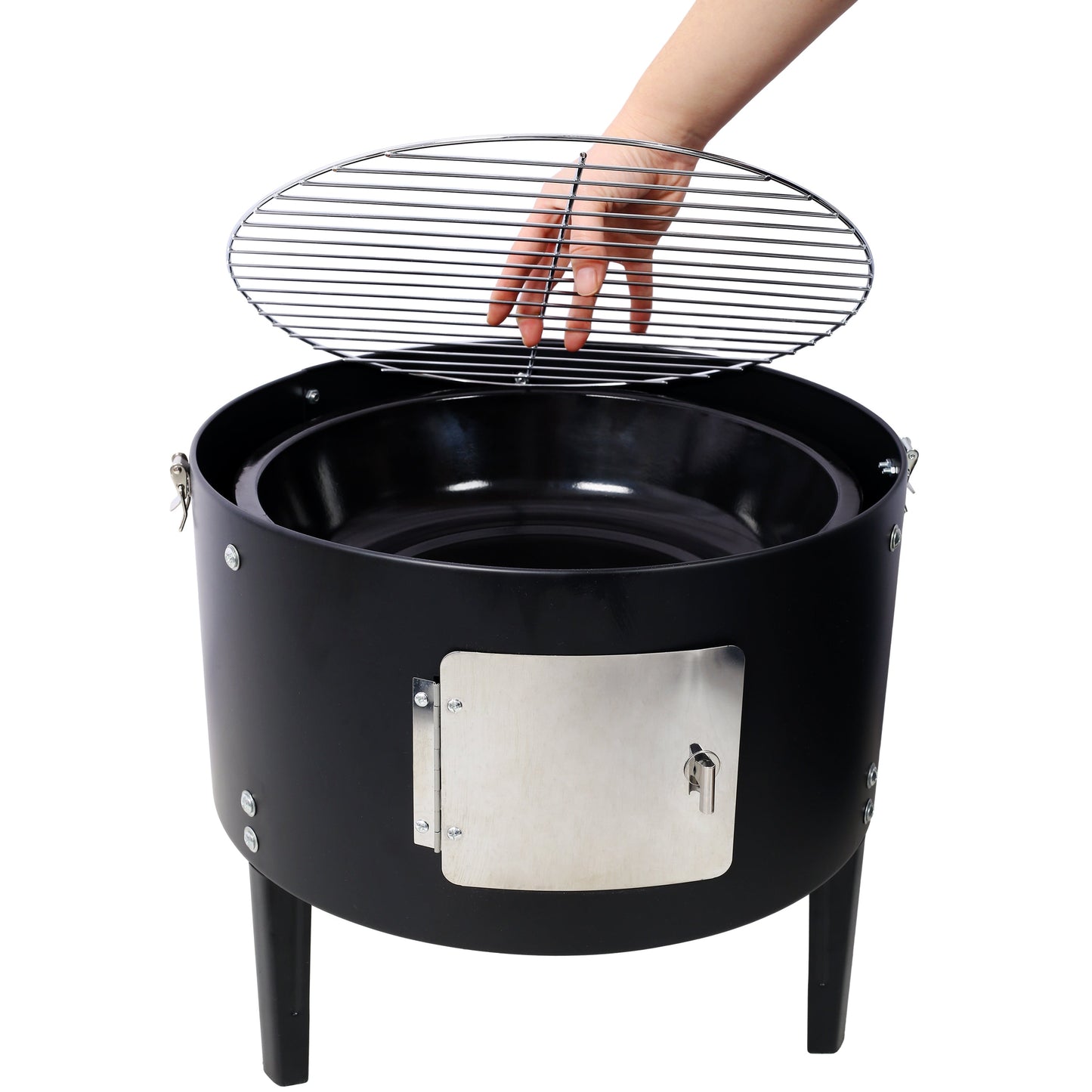 17 Inch Steel Charcoal Smoker Heavy Duty Round BBQ Grill Black