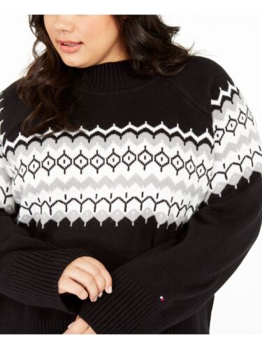 Tommy Hilfiger Women's Plus Size Fair Isle Mock-Neck Sweater Black Size 3X