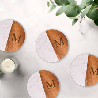 Creative Gifts International - Marble and Acacia Wood Round Coasters - Set Of 4