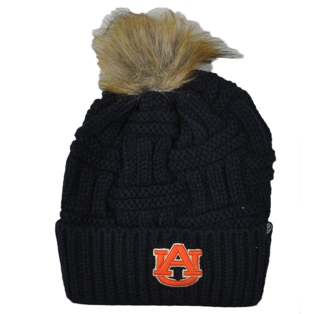 NCAA Zephyr Auburn Tigers Crochet Blue Navy Thick Pom Pom Cuffed Knit Beanie Hat