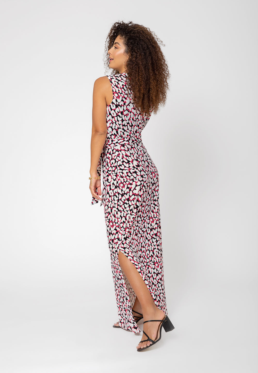 Leota Women's Sleeveless Perfect Wrap Maxi Dress in Brushstroke Leopard Fruit Dove  White