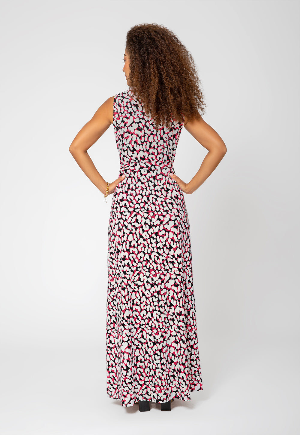 Leota Women's Sleeveless Perfect Wrap Maxi Dress in Brushstroke Leopard Fruit Dove  White