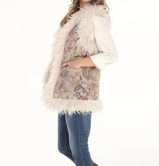 Paparazzi By Biz - Dusty Floral Faux Suede & Faux Shearling Long Vest