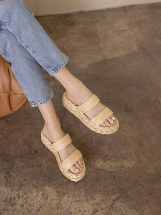 Oasis Society - Women Marley Basket Woven Double Strap Platform Slide