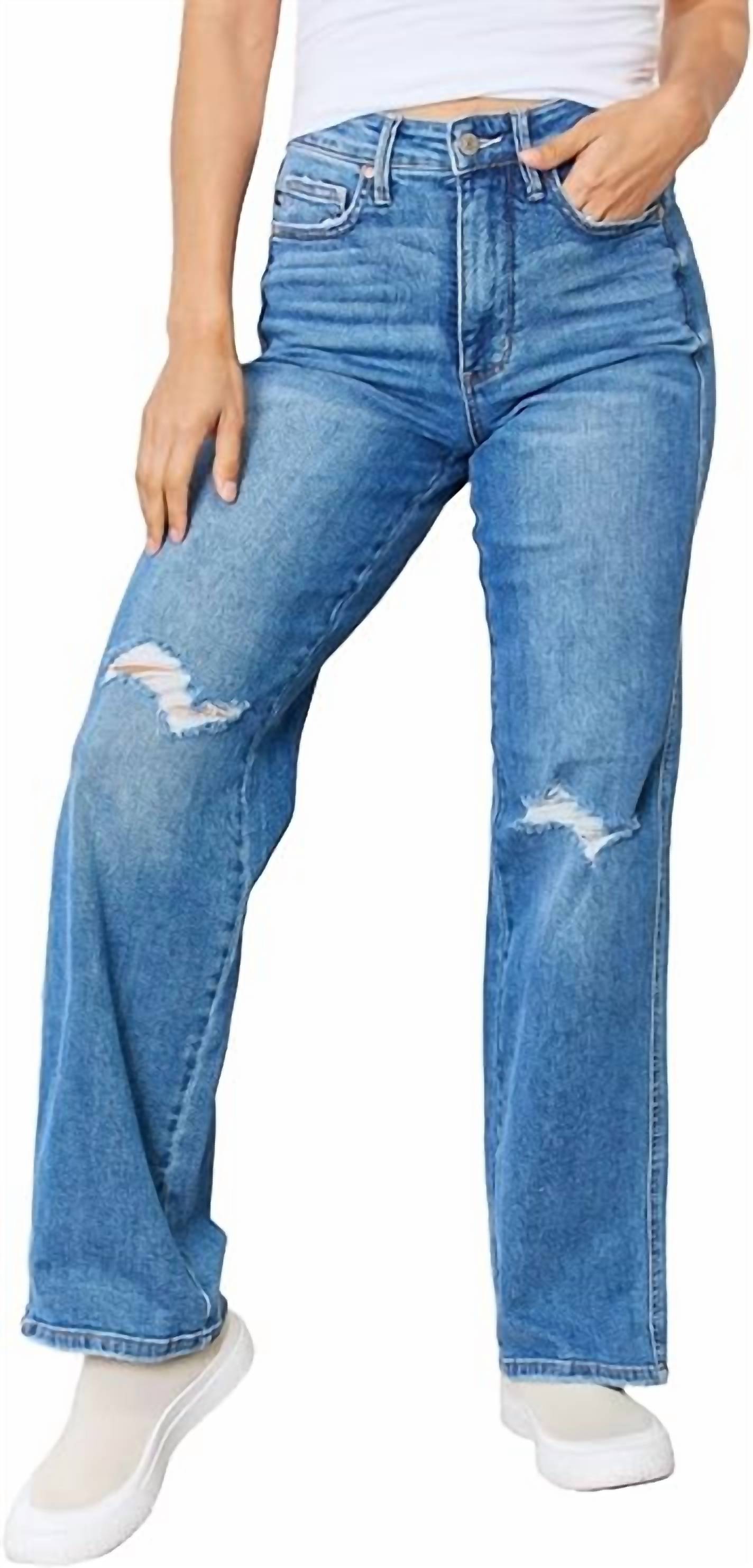 Judy Blue - High Rise Control Top Distressed Straight Jeans