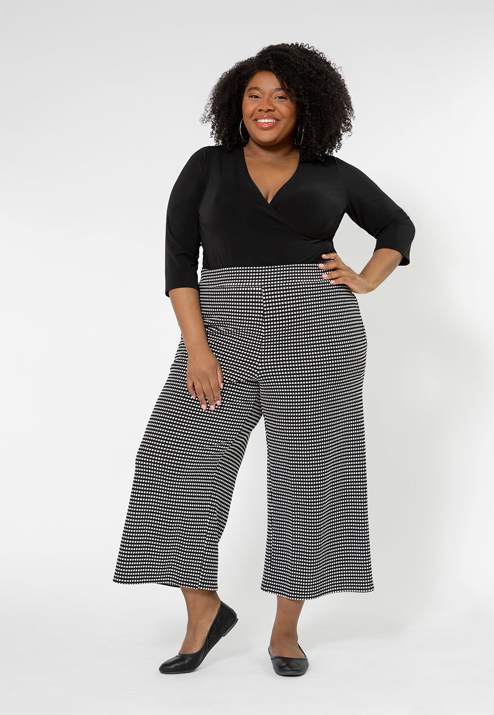 Leota Women's Judy Check Culottes Black Size 3X