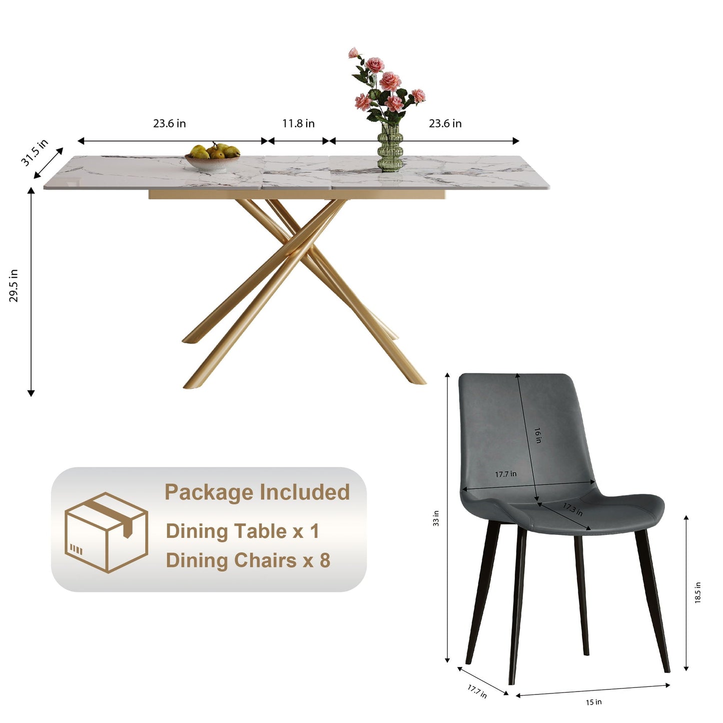 Modern Expandable Dining Table With Retractable Leaf With Chairs