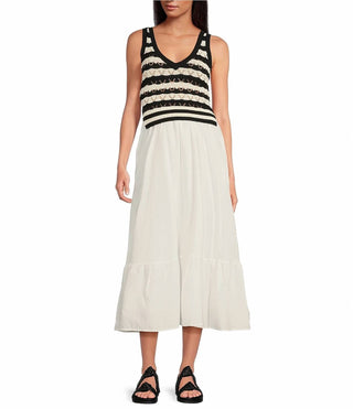 Elan - Midi Woven Knit Mixed Media Dress