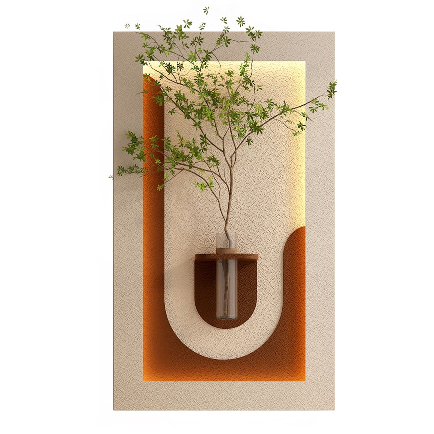 Adjustable 3 Color LED Sandstone Wall Decor with Simulated Plants, Vase & Rabbit Statue