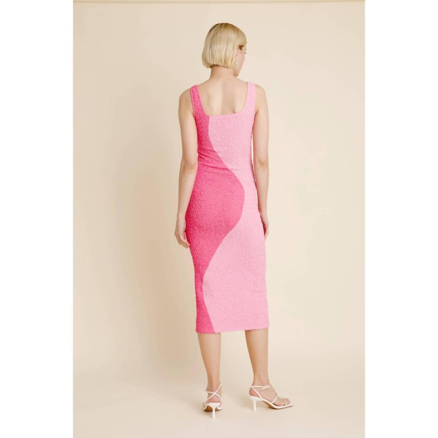 Aureum - Two-tone Smocked Midi Dress