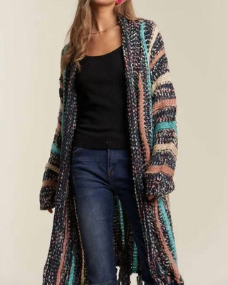 Trendsi - Adora Multi Colour Sweater Long Cardigan With Fringes