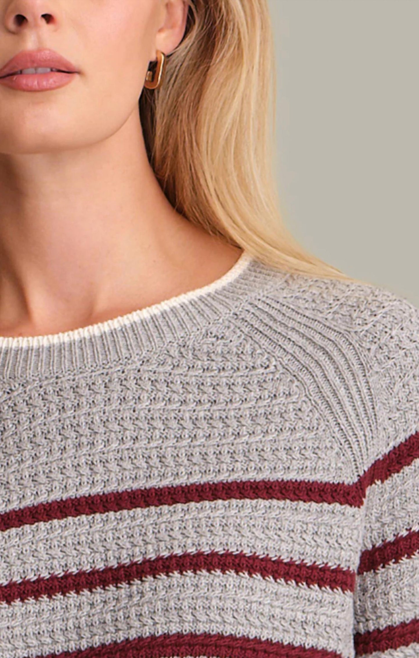 525 America - Brooke Crew Neck Textured Stripe Pullover Sweater