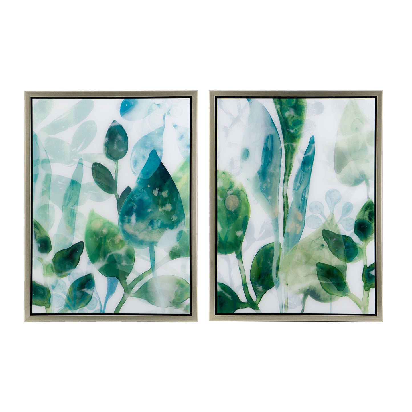 Sylvan Serenity™ — Set of 2 Blue & Green Leaf Acrylic Prints