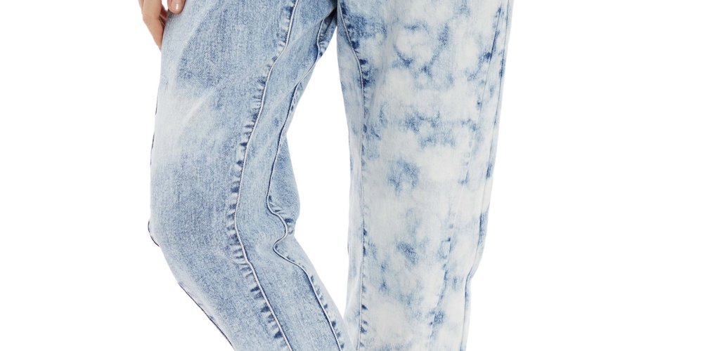Frayed Women's Pocketed Zippered Button Closure Elastic Waist Raw Color Block Cropped Jeans Blue Size 26