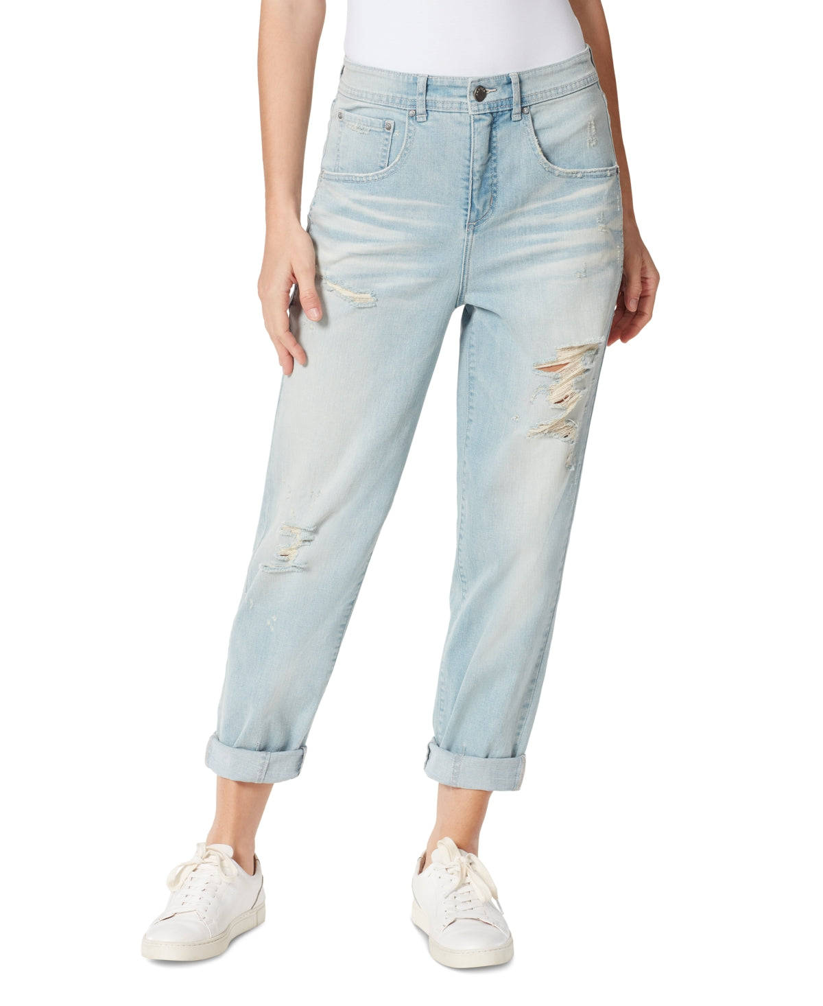 Frayed Women's Tapered Boyfriend Workwear Jeans Blue Size 26