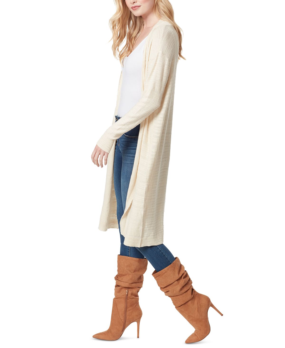 Jessica Simpson Women's Ribbed Knit Open Front Cardigan Sweater White Size X-Small