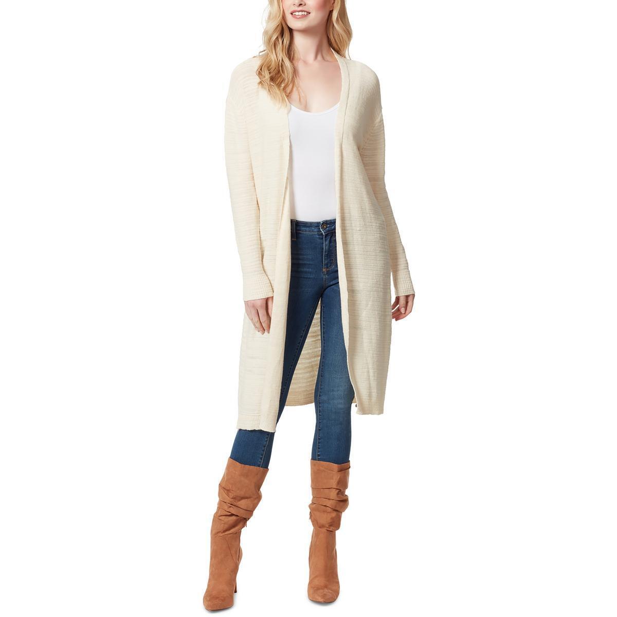 Jessica Simpson Women's Ribbed Knit Open Front Cardigan Sweater White Size Small