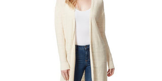 Jessica Simpson Women's Ribbed Knit Open Front Cardigan Sweater White Size Small