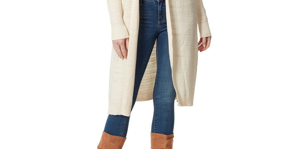 Jessica Simpson Women's Ribbed Knit Open Front Cardigan Sweater White Size Small