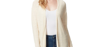 Jessica Simpson Women's Ribbed Knit Open Front Cardigan Sweater White Size Small