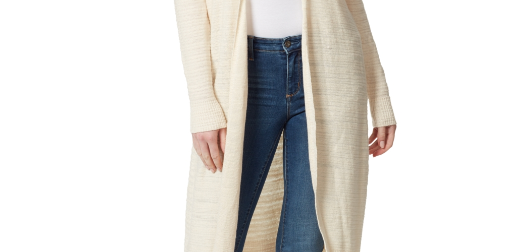 Jessica Simpson Women's Ribbed Knit Open Front Cardigan Sweater White Size Small