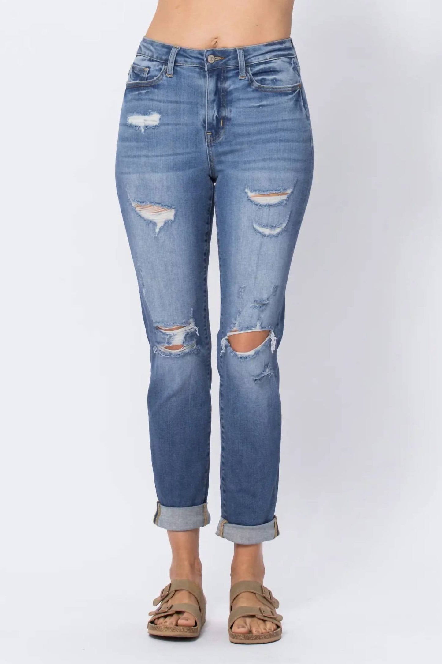 Judy Blue - High Waist Cuffed Destroyed Boyfriend Jean