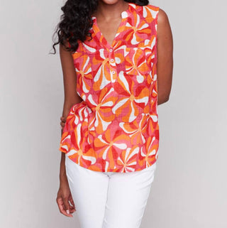 Charlie B - Printed Cotton Gauze Sleeveless Shirt