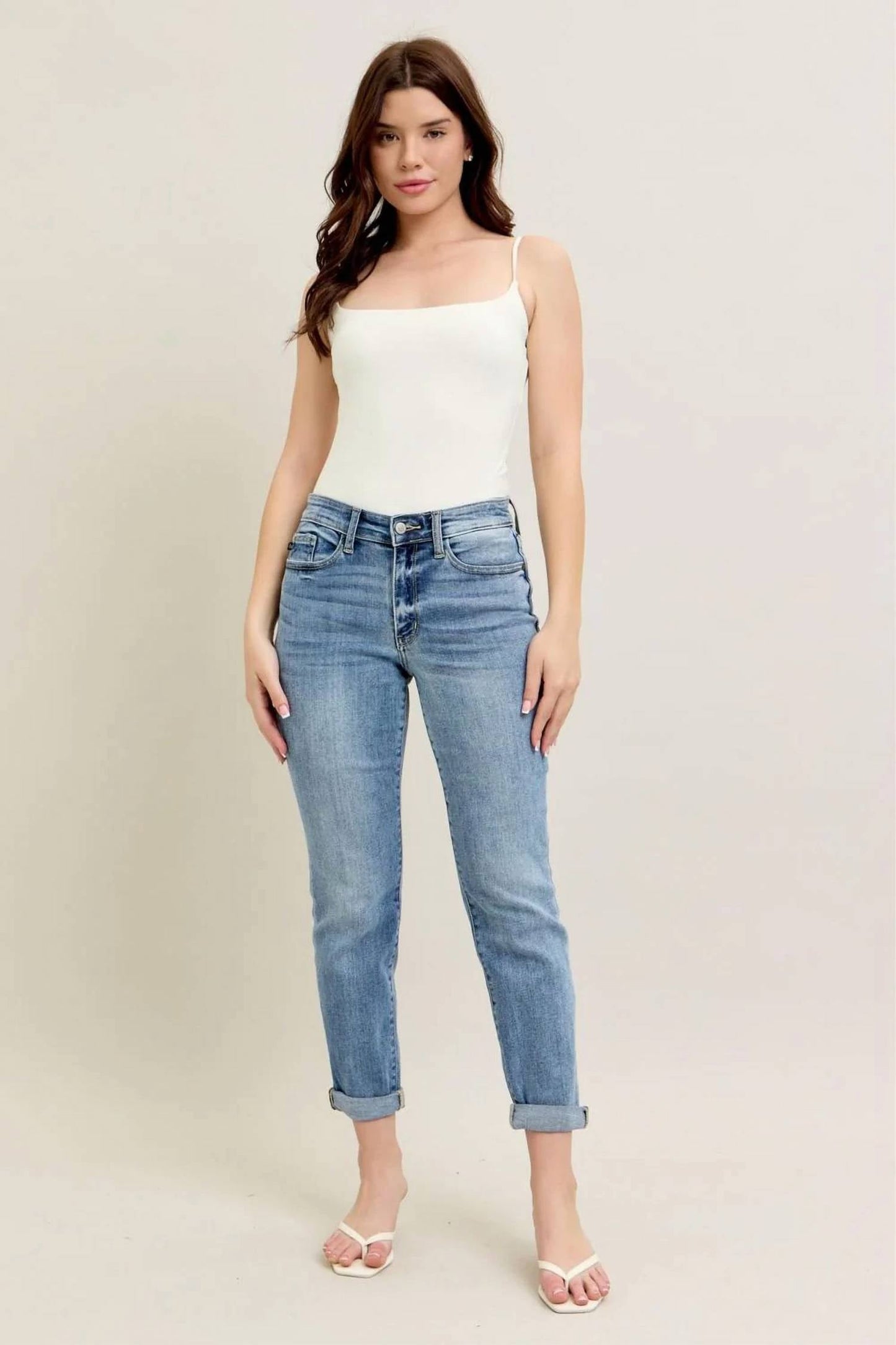 Judy Blue - Mid Rise Boyfriend Denim Jeans - Plus
