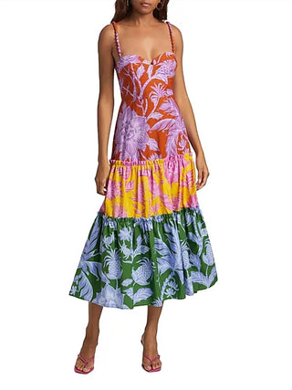 Farm Rio - Tropical Swing Mix Sweetheart Cotton Midi Dress