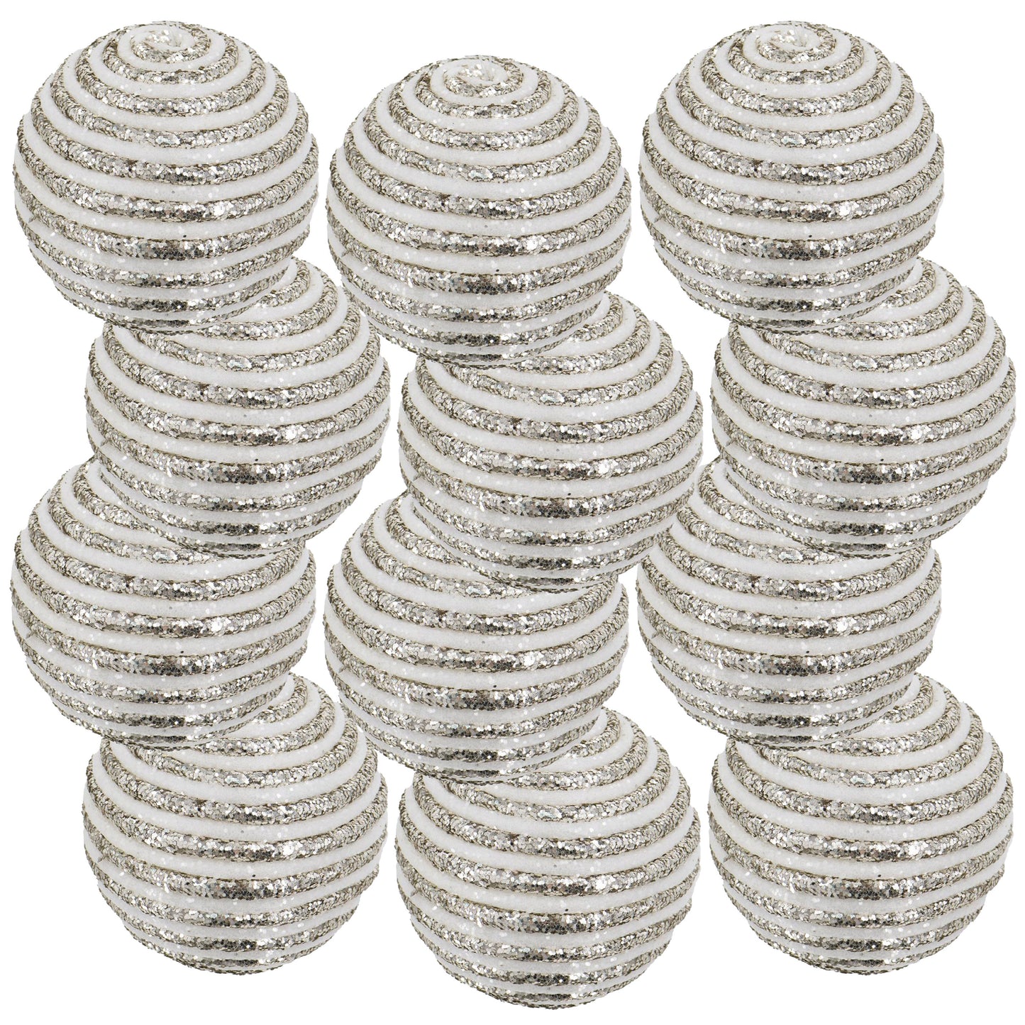 Set of 12- Silver Decorative Ornament Balls – 3.9-Inch Plastic Holiday Decorations