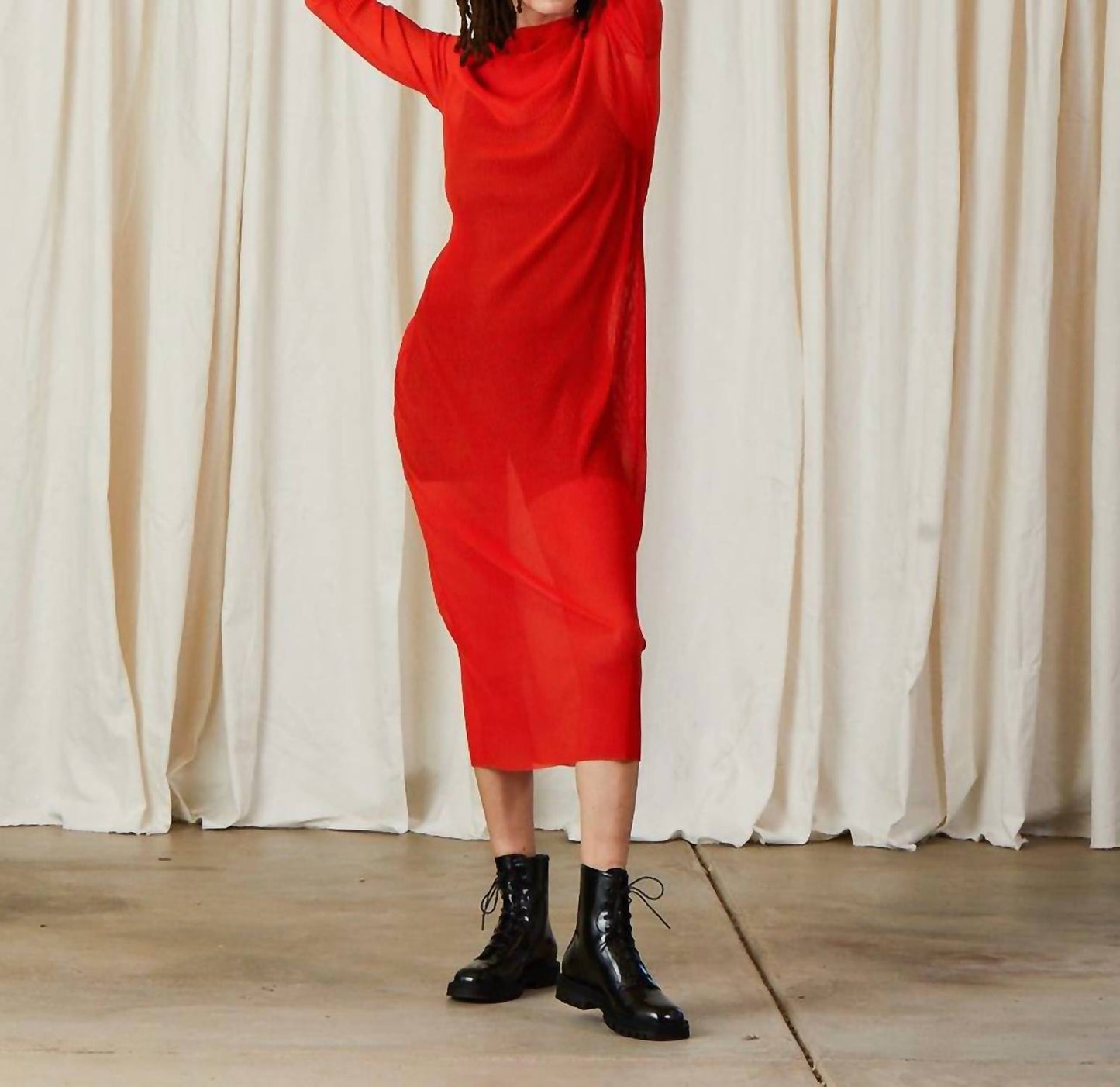 Ali Golden - Pleated Mesh Dress