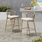 Outdoor Bar Height Metal Frame Counter Stools with Scallop-Shaped Backrest & Water-Resistant Cushions