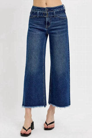 Trendsi - Risen Raw Hem Wide Leg Attached Buckle Jeans