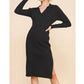 Allie Rose - Ribbed V Neck Collar Long Sweater Dress