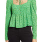 AFRM Hough Tie Neck Peplum Top in Vert Ditsy, Size Large