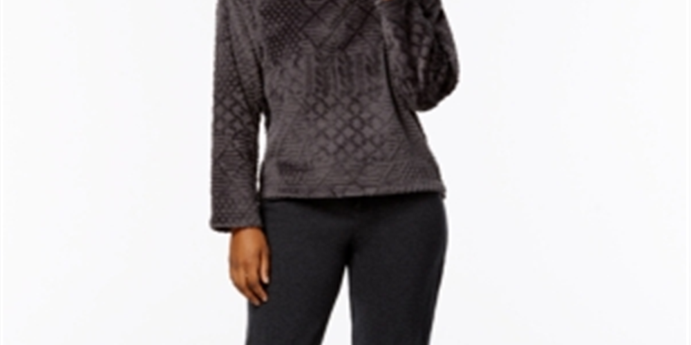 Nautica Women's Plush Textured Top & Jogger Pants Pajama Set Gray Size Medium