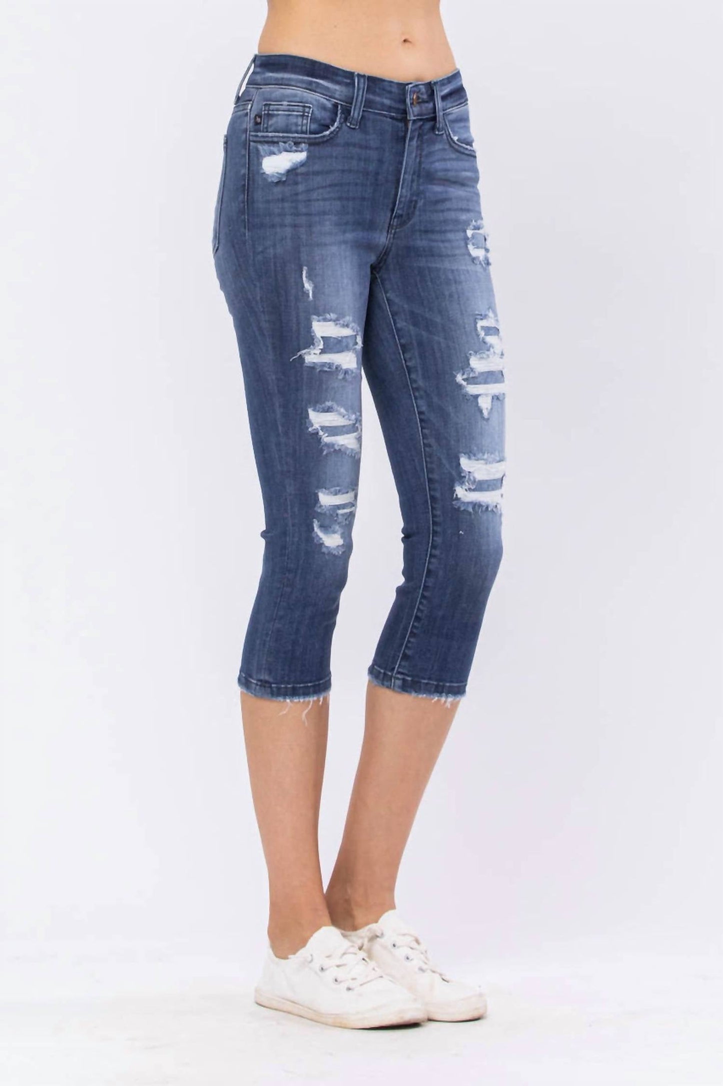 Judy Blue - Mid-rise Contrast Patch Skinny Capri Jeans - Plus Size