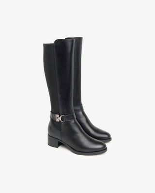Nerogiardini - Women's Leather Stretch Buckle Knee Boots
