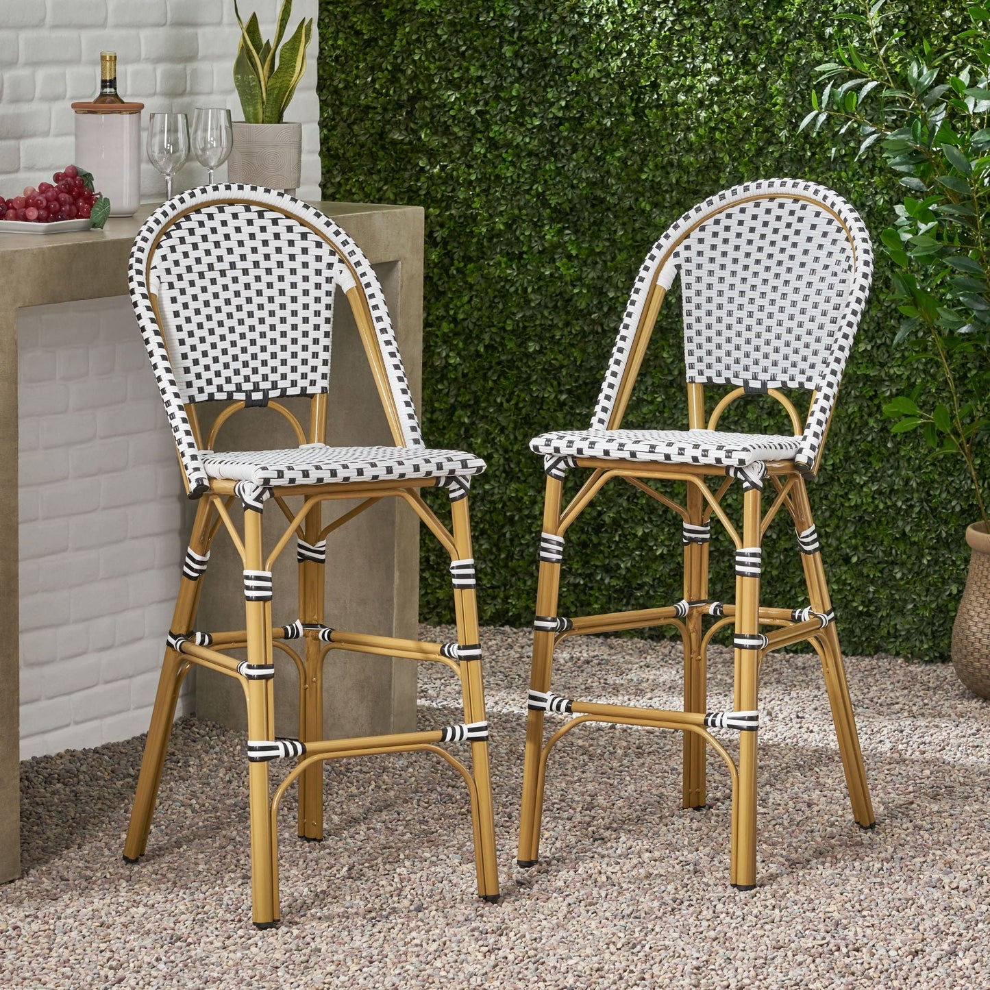Outdoor PE Rattan French Barstool Set