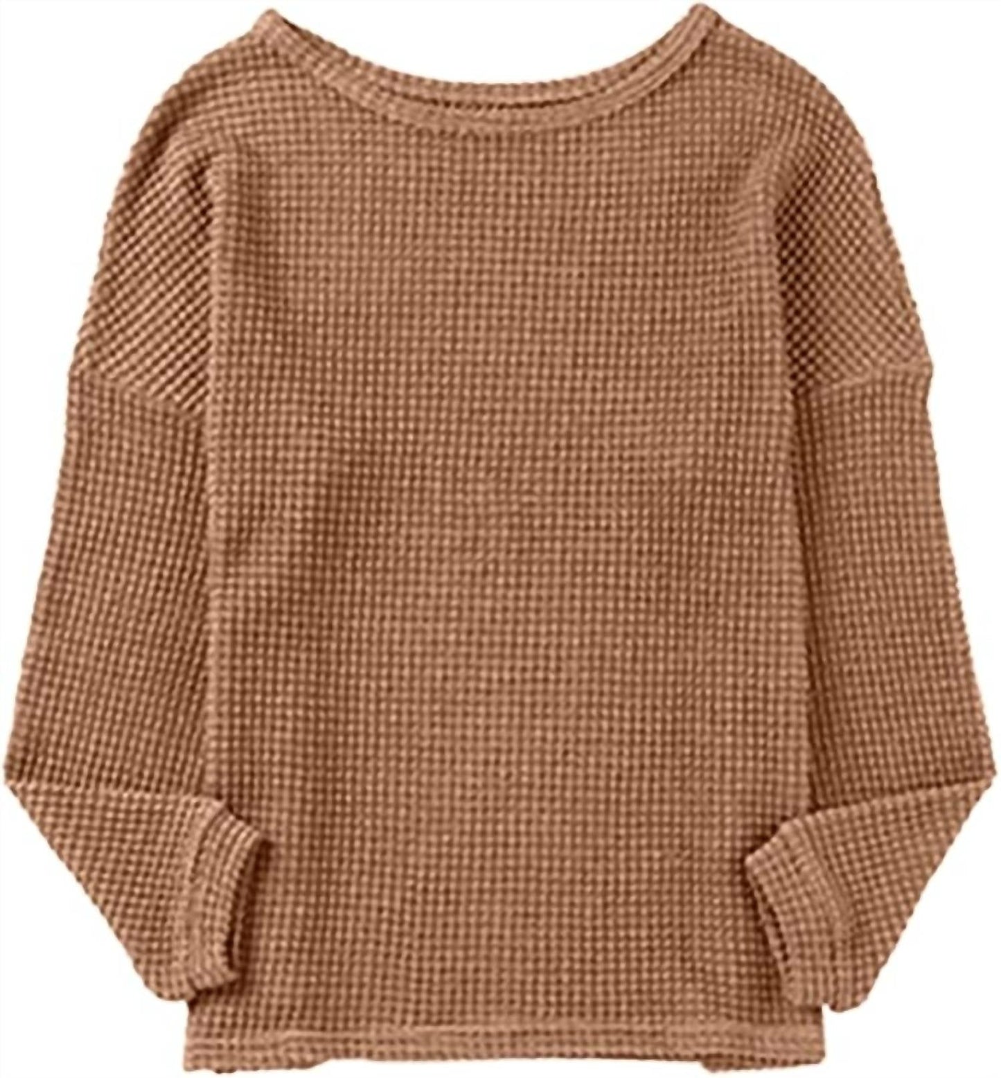 1 The Woman - Waffle Knit Drop Shoulder Long Sleeve Top