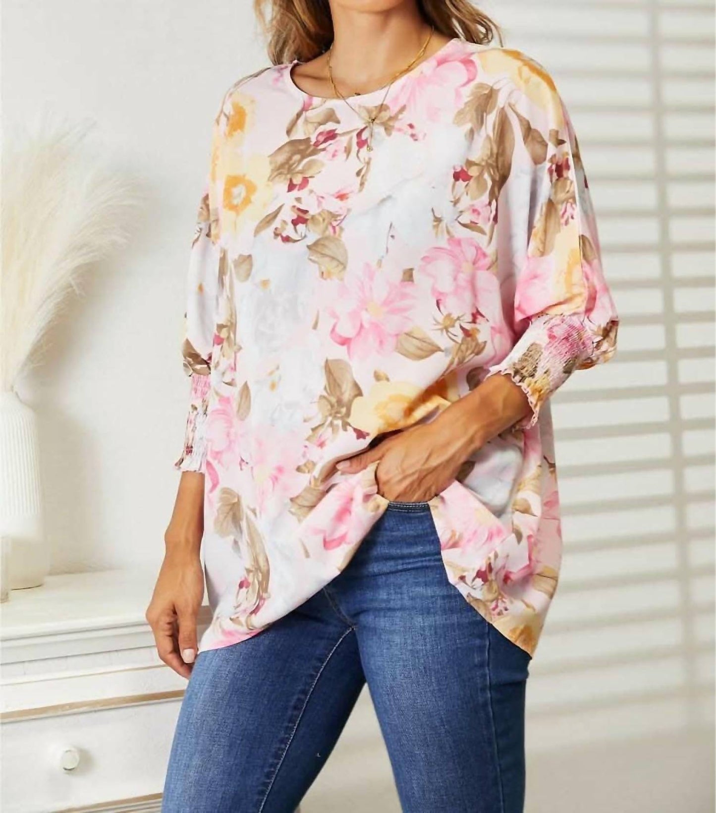 Double Take - Floral Elegance Soft Fabric Blouse