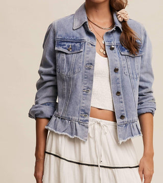 Listicle - Ruffled Hem Denim Jacket