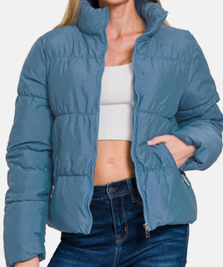 Zenana - Zip Up Turtleneck Puffer Jacket With Pockets