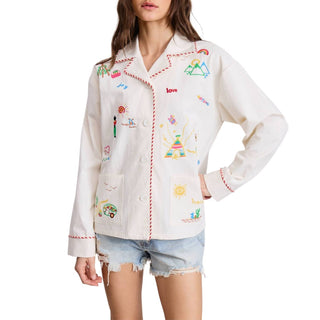Flat White - Joshua Embroidered Lightweight Jacket