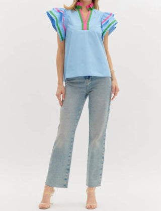 Entro - Flutter Sleeve v-neck top