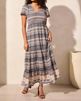 Tribal - Ruched Top Short Sleeve Maxi Dress